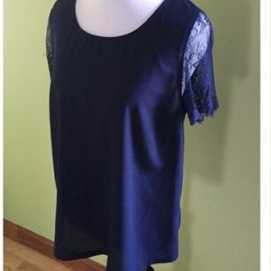 Cute navy top with lace sleeves
